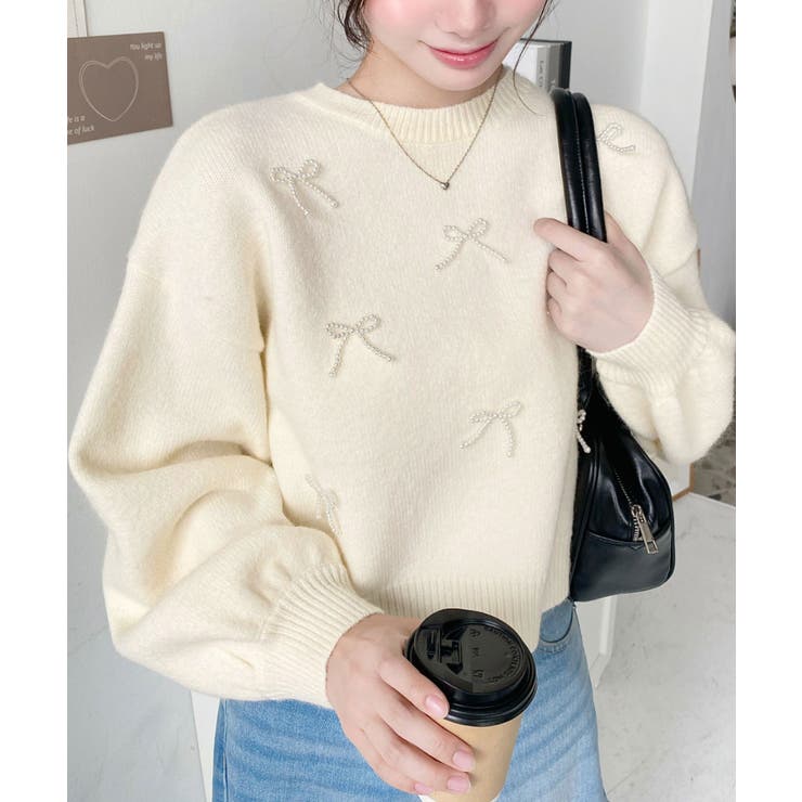 パールリボンパーツ付きショート丈もちもちニットプルオーバー | moment+ | 詳細画像8 