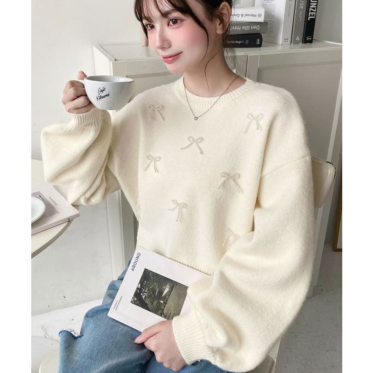 パールリボンパーツ付きショート丈もちもちニットプルオーバー | moment+ | 詳細画像9 