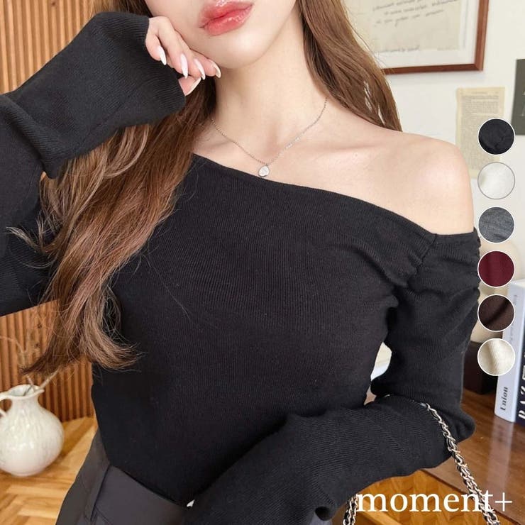 アシメワンショルリブニットプルオーバー | moment+ | 詳細画像1 