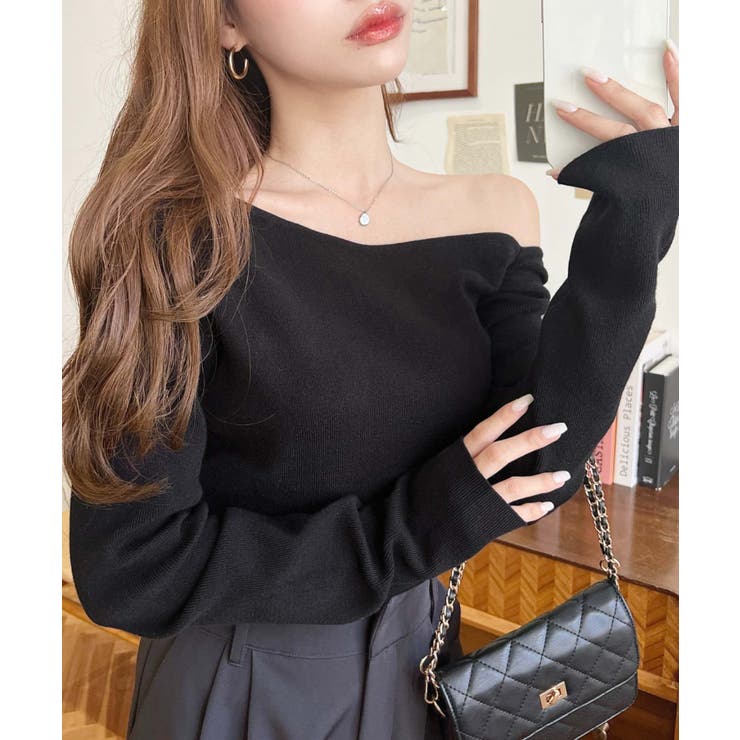 アシメワンショルリブニットプルオーバー | moment+ | 詳細画像18 