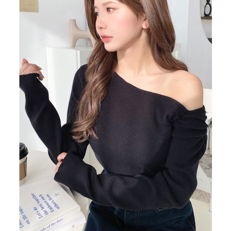 アシメワンショルリブニットプルオーバー | moment+ | 詳細画像22 