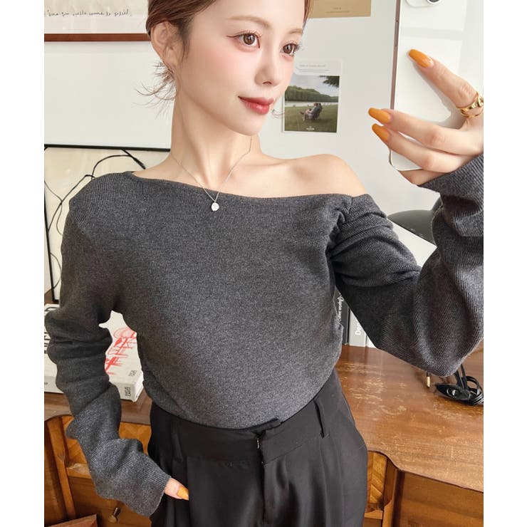 アシメワンショルリブニットプルオーバー | moment+ | 詳細画像30 