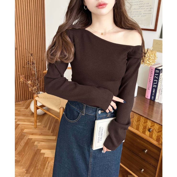 アシメワンショルリブニットプルオーバー | moment+ | 詳細画像45 