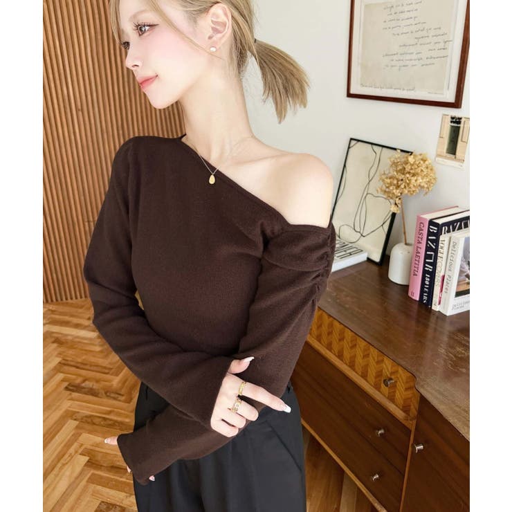 アシメワンショルリブニットプルオーバー | moment+ | 詳細画像49 