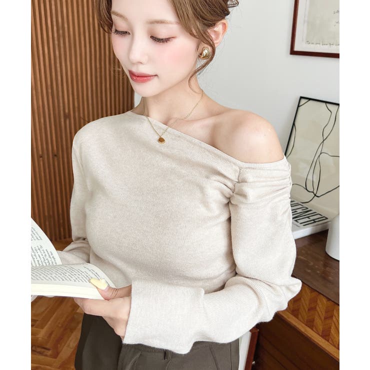 アシメワンショルリブニットプルオーバー | moment+ | 詳細画像55 