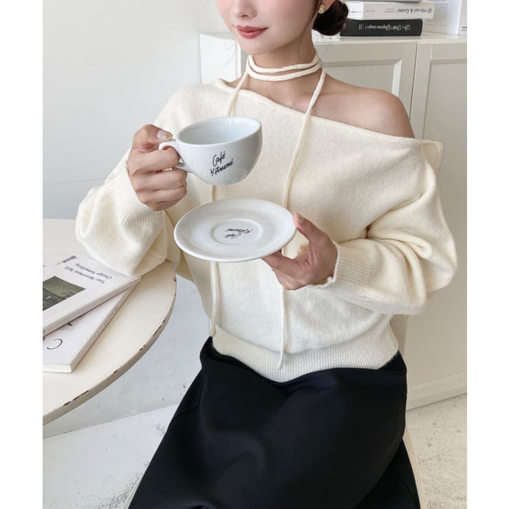 ストラップチョーカーネックリボンアシメワンショルダーニットプルオーバー | moment+ | 詳細画像16 