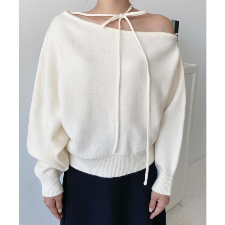 ストラップチョーカーネックリボンアシメワンショルダーニットプルオーバー | moment+ | 詳細画像17 