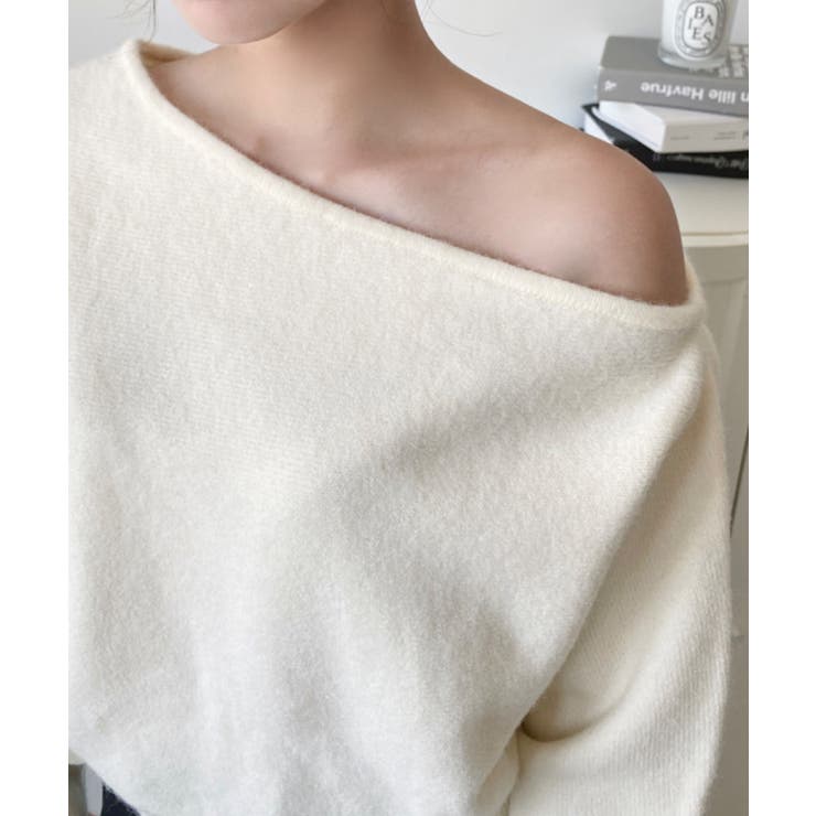 ストラップチョーカーネックリボンアシメワンショルダーニットプルオーバー | moment+ | 詳細画像19 