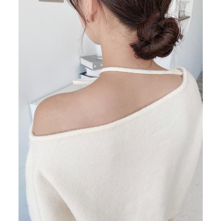 ストラップチョーカーネックリボンアシメワンショルダーニットプルオーバー | moment+ | 詳細画像22 