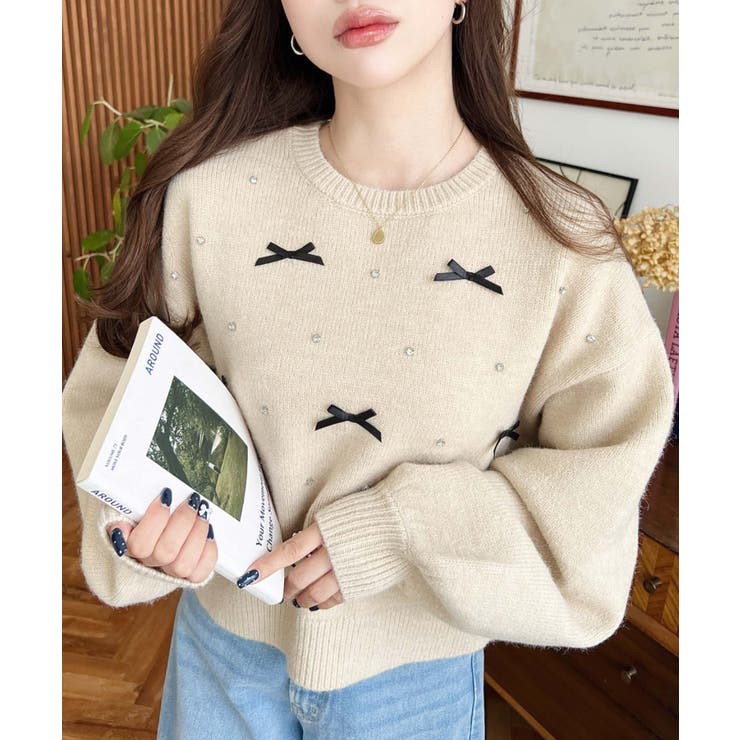 リボンビジューショート丈もちもちニットプルオーバー | moment+ | 詳細画像20 