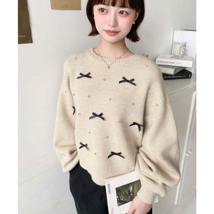 リボンビジューショート丈もちもちニットプルオーバー | moment+ | 詳細画像23 