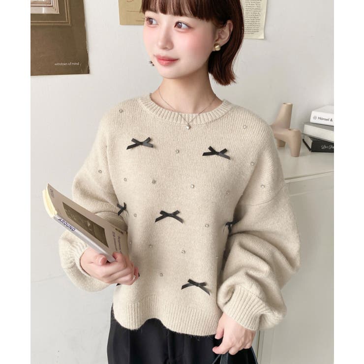 リボンビジューショート丈もちもちニットプルオーバー | moment+ | 詳細画像25 