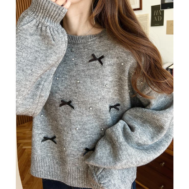 リボンビジューショート丈もちもちニットプルオーバー | moment+ | 詳細画像27 