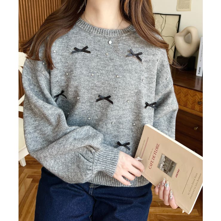 リボンビジューショート丈もちもちニットプルオーバー | moment+ | 詳細画像28 