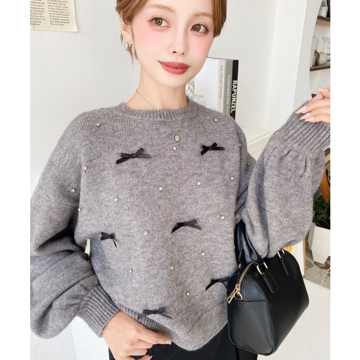 リボンビジューショート丈もちもちニットプルオーバー | moment+ | 詳細画像36 