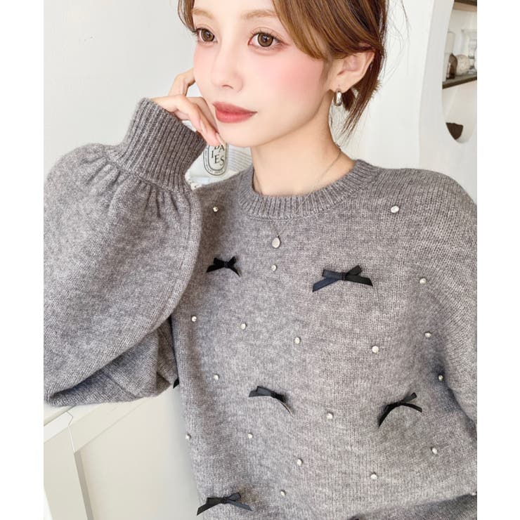 リボンビジューショート丈もちもちニットプルオーバー | moment+ | 詳細画像39 