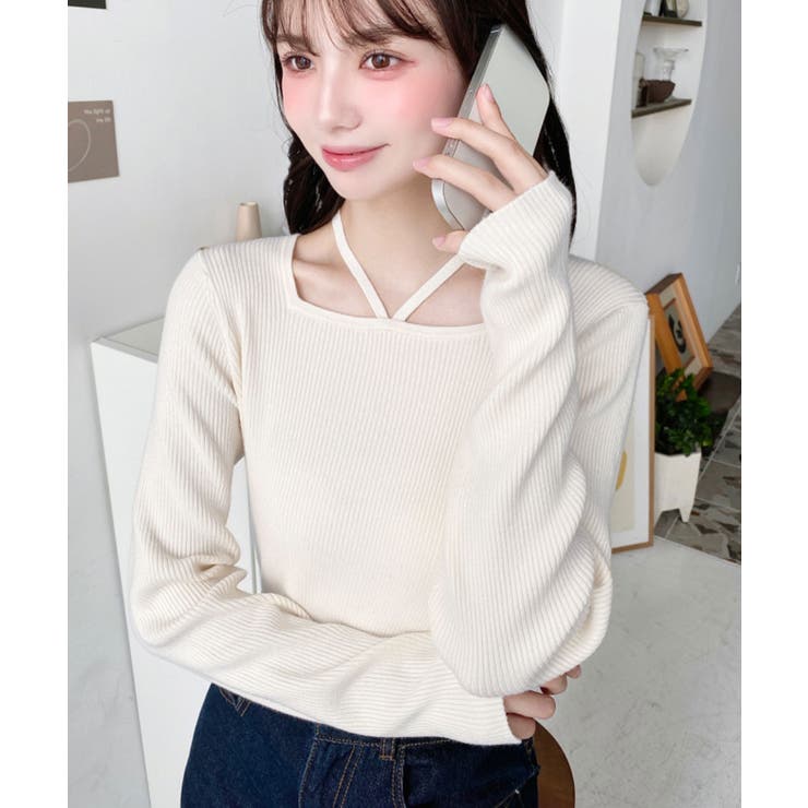 ホルターネックリブニットプルオーバー12G | moment+ | 詳細画像10 