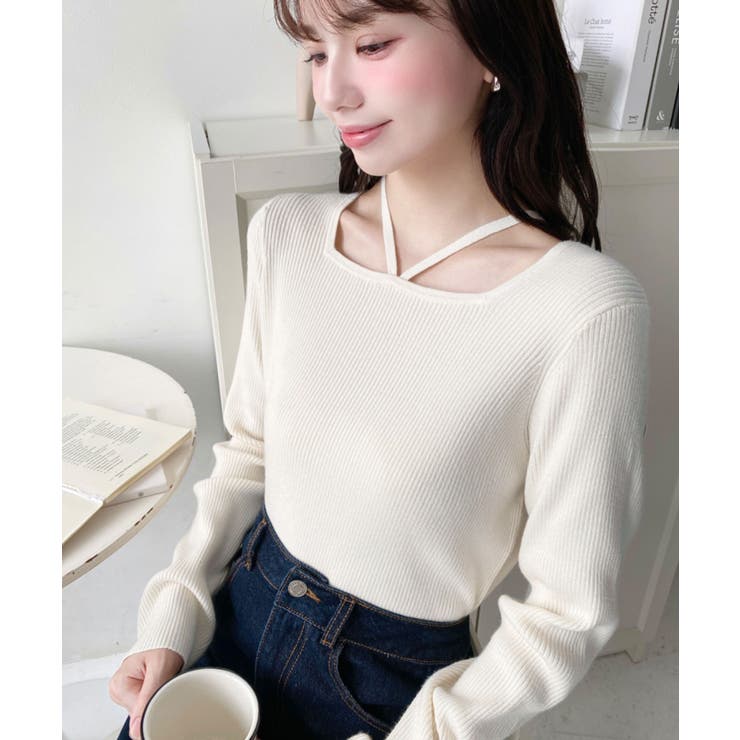 ホルターネックリブニットプルオーバー12G | moment+ | 詳細画像11 