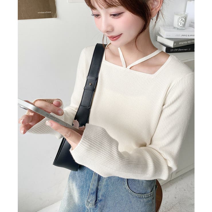 ホルターネックリブニットプルオーバー12G | moment+ | 詳細画像17 