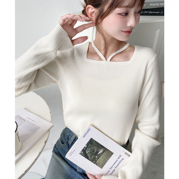 ホルターネックリブニットプルオーバー12G | moment+ | 詳細画像18 