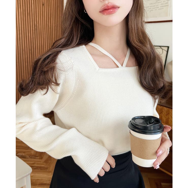 ホルターネックリブニットプルオーバー12G | moment+ | 詳細画像3 