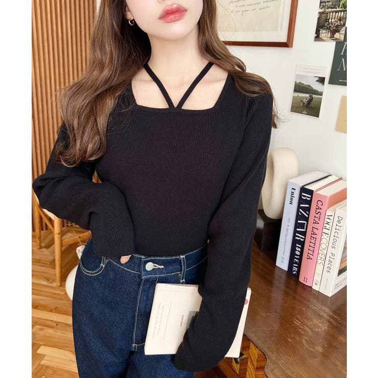 ホルターネックリブニットプルオーバー12G | moment+ | 詳細画像30 