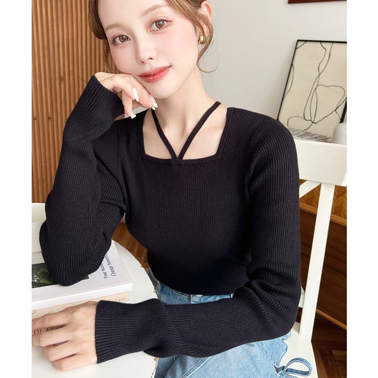 ホルターネックリブニットプルオーバー12G | moment+ | 詳細画像33 