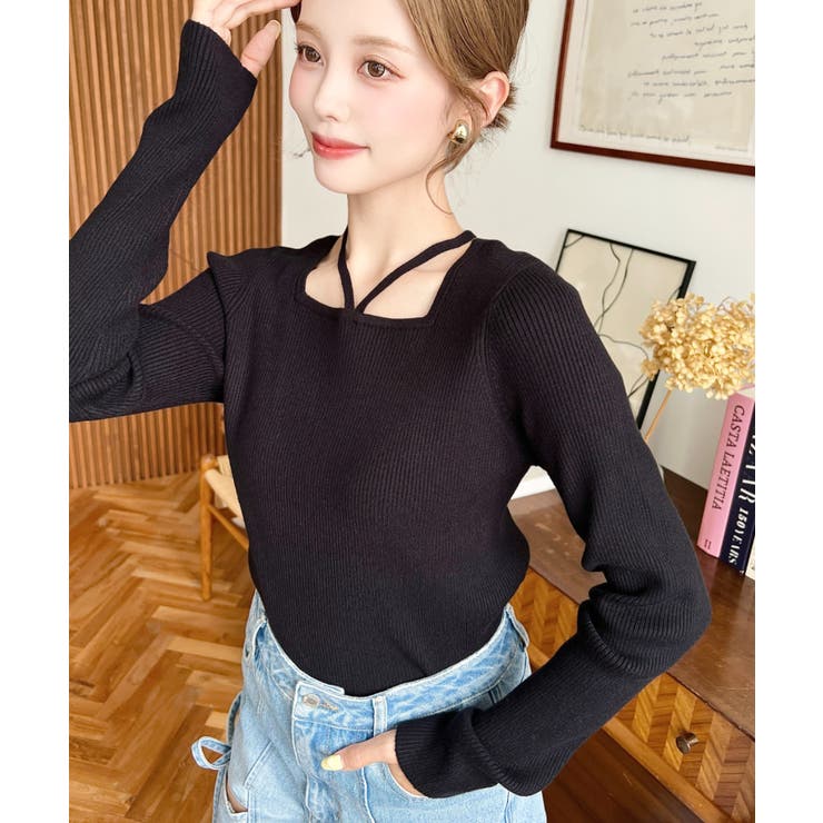 ホルターネックリブニットプルオーバー12G | moment+ | 詳細画像34 