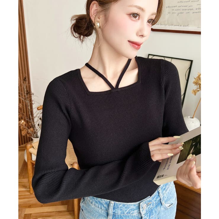 ホルターネックリブニットプルオーバー12G | moment+ | 詳細画像35 