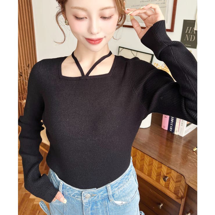 ホルターネックリブニットプルオーバー12G | moment+ | 詳細画像36 