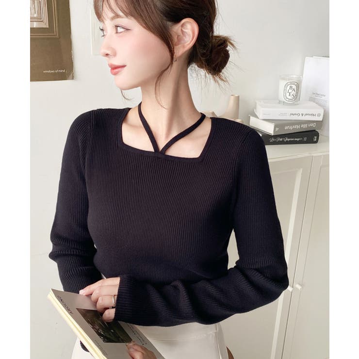 ホルターネックリブニットプルオーバー12G | moment+ | 詳細画像37 