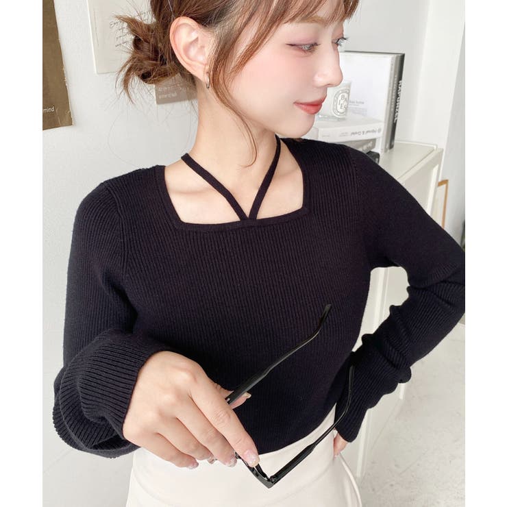 ホルターネックリブニットプルオーバー12G | moment+ | 詳細画像38 