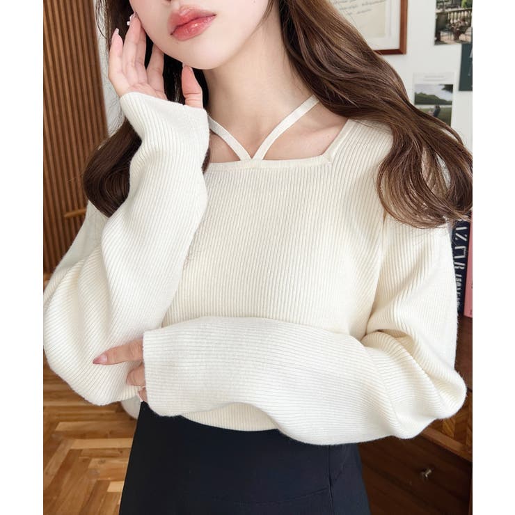 ホルターネックリブニットプルオーバー12G | moment+ | 詳細画像4 