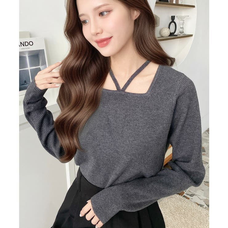 ホルターネックリブニットプルオーバー12G | moment+ | 詳細画像44 