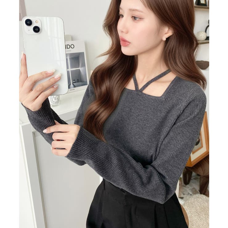 ホルターネックリブニットプルオーバー12G | moment+ | 詳細画像45 