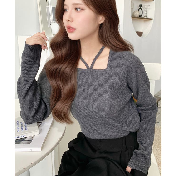 ホルターネックリブニットプルオーバー12G | moment+ | 詳細画像46 