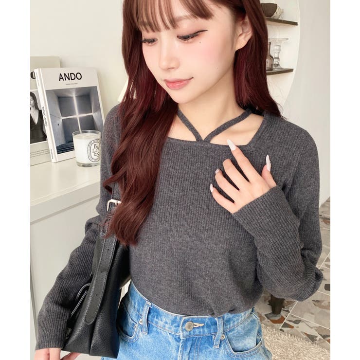 ホルターネックリブニットプルオーバー12G | moment+ | 詳細画像47 