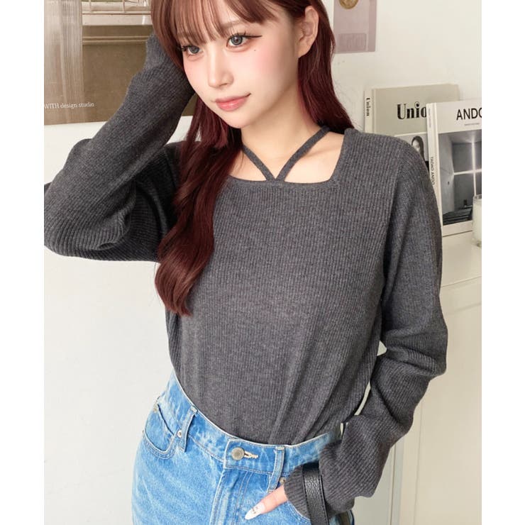 ホルターネックリブニットプルオーバー12G | moment+ | 詳細画像48 