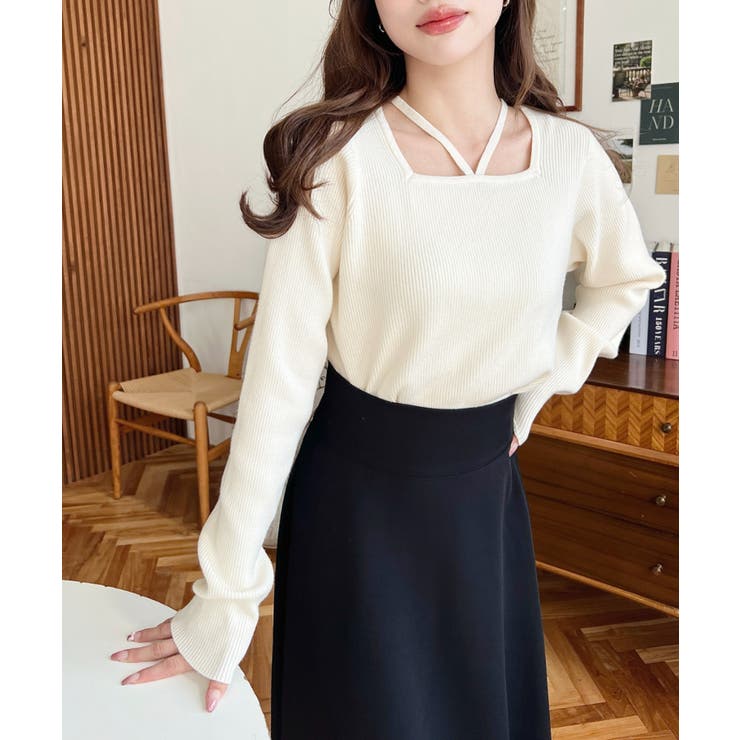 ホルターネックリブニットプルオーバー12G | moment+ | 詳細画像5 