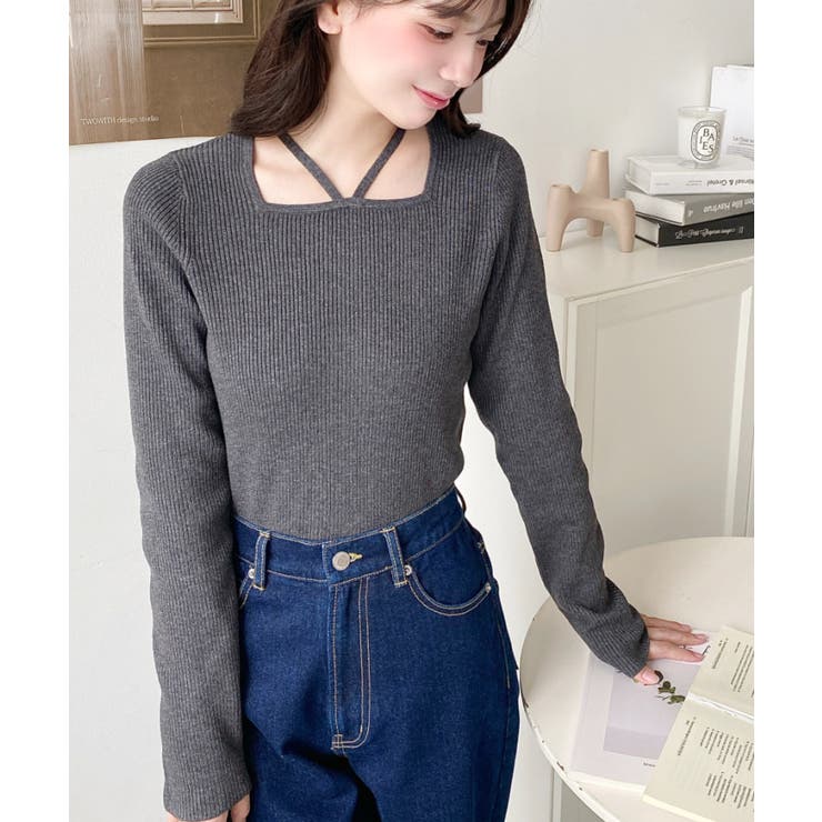 ホルターネックリブニットプルオーバー12G | moment+ | 詳細画像51 