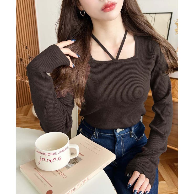 ホルターネックリブニットプルオーバー12G | moment+ | 詳細画像58 