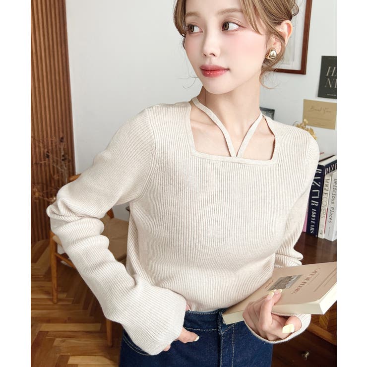 ホルターネックリブニットプルオーバー12G | moment+ | 詳細画像59 