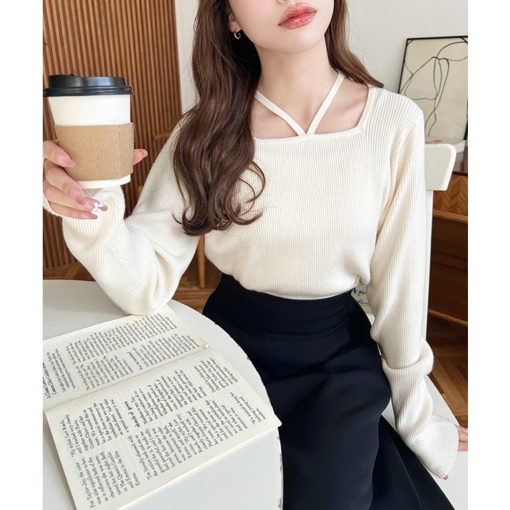 ホルターネックリブニットプルオーバー12G | moment+ | 詳細画像6 