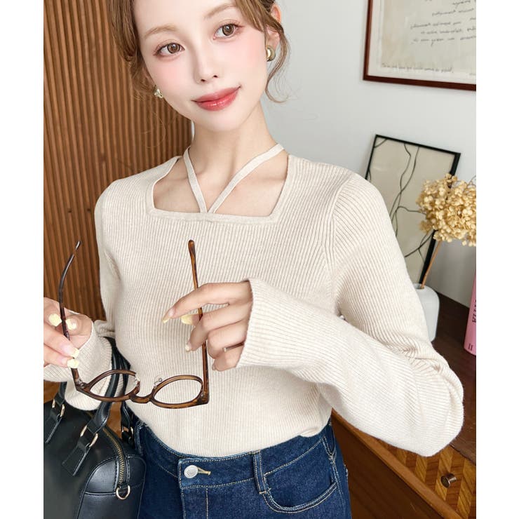 ホルターネックリブニットプルオーバー12G | moment+ | 詳細画像61 