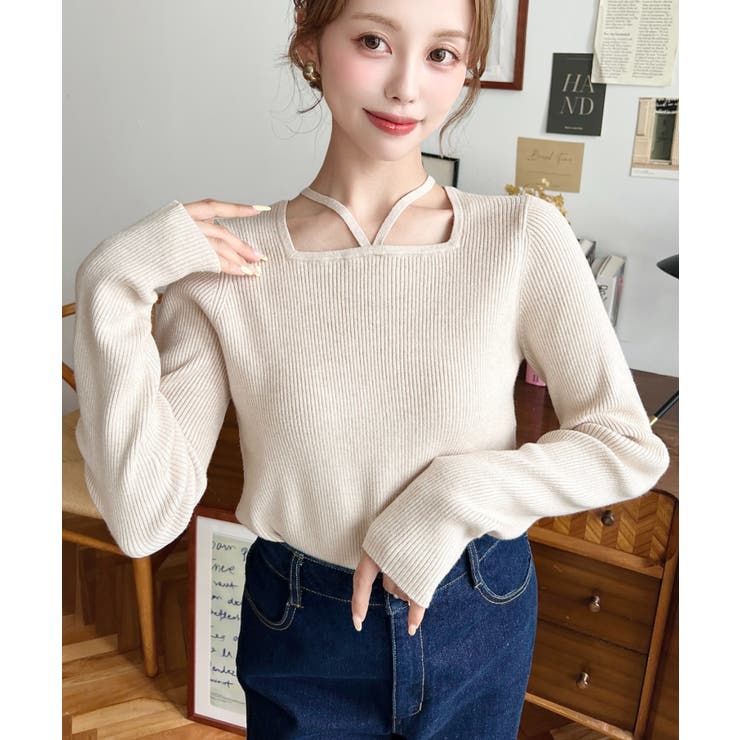 ホルターネックリブニットプルオーバー12G | moment+ | 詳細画像63 