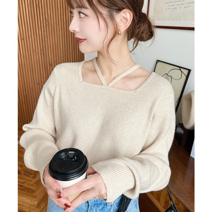 ホルターネックリブニットプルオーバー12G | moment+ | 詳細画像64 