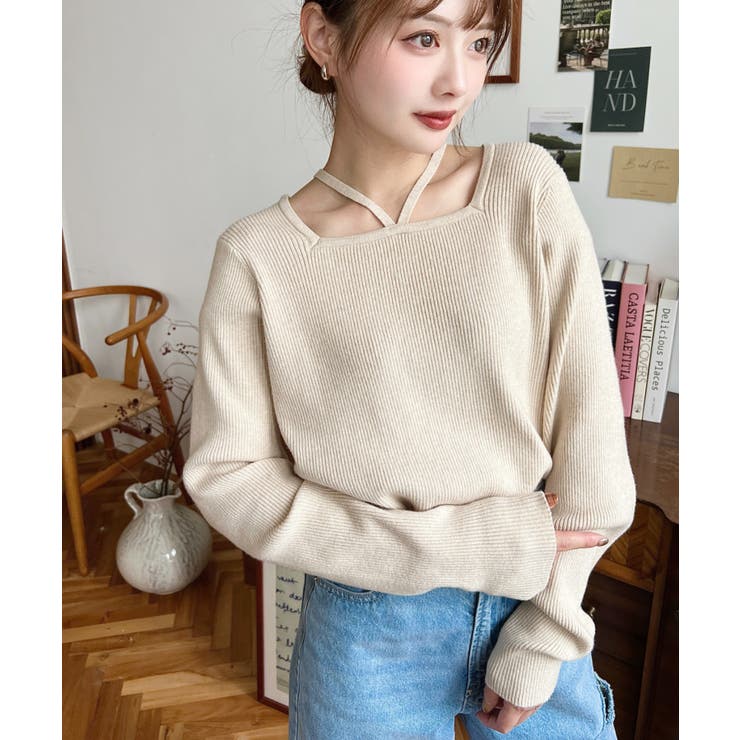 ホルターネックリブニットプルオーバー12G | moment+ | 詳細画像67 