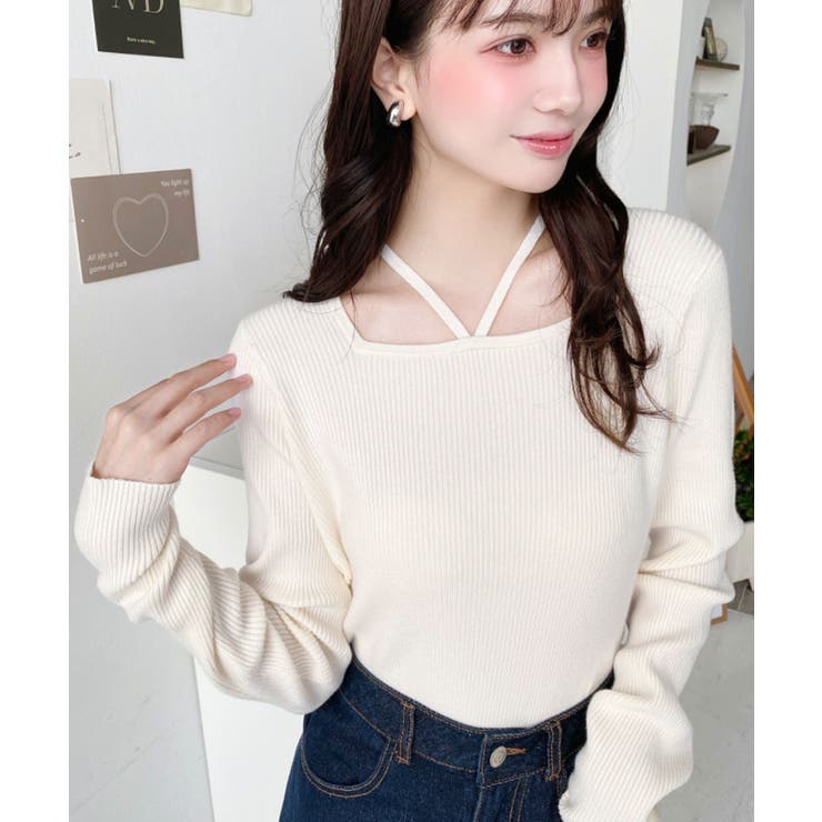 ホルターネックリブニットプルオーバー12G | moment+ | 詳細画像7 