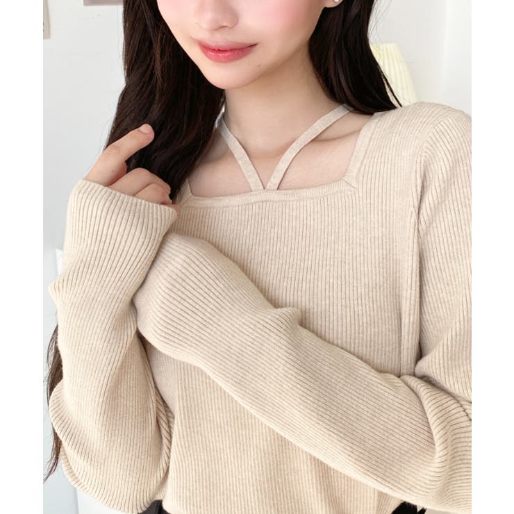 ホルターネックリブニットプルオーバー12G | moment+ | 詳細画像70 