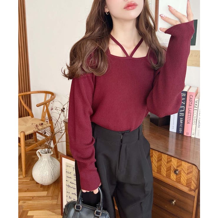 ホルターネックリブニットプルオーバー12G | moment+ | 詳細画像76 